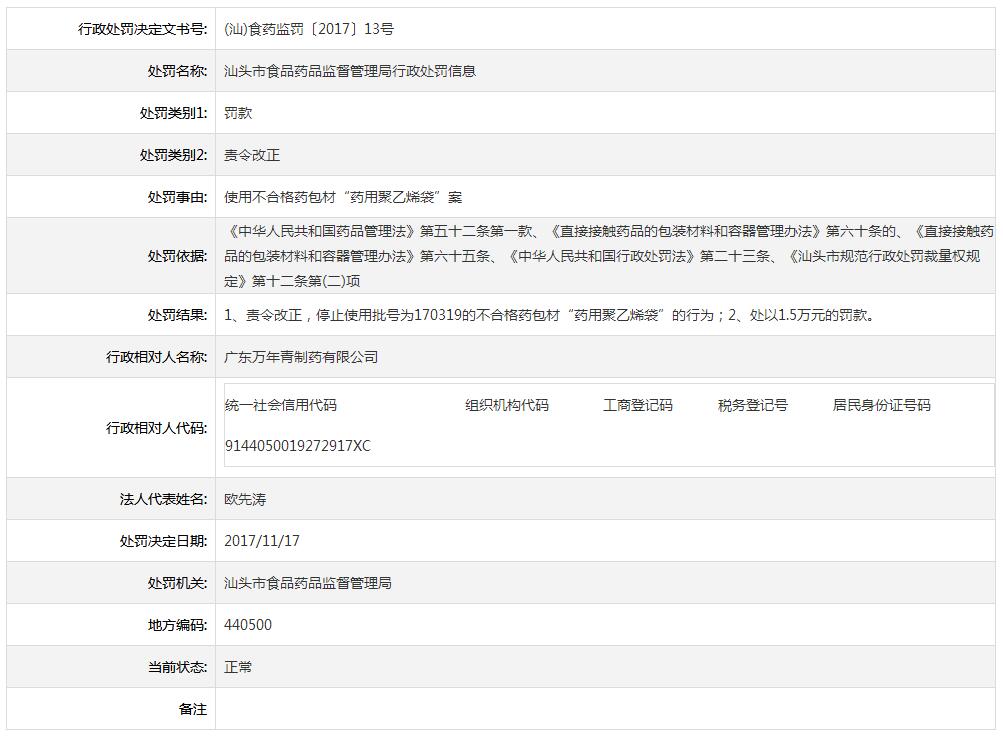 汕头市食品药品监督管理局行政处罚信息(汕)食药监罚〔2017〕13号.jpg