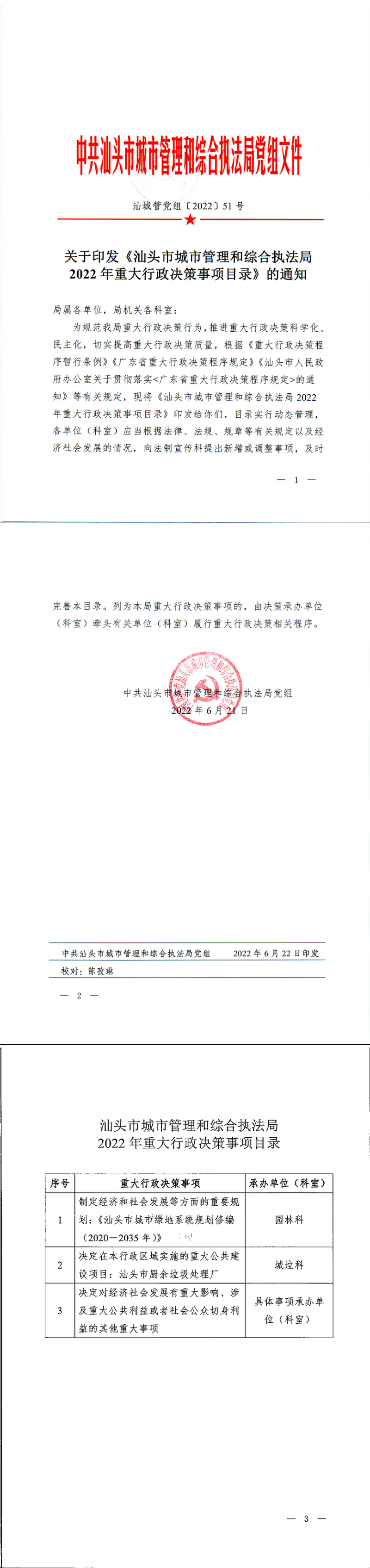 关于印发《汕头市城市管理和综合执法局2022年重大行政决策事项目录》的通知.png